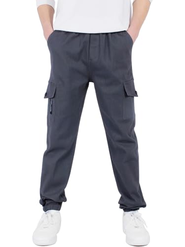 CAMLAKEE Cargohose Jungen Jogginghose Kinder Cargo Hosen Jungs Arbeitshose mit Elastischem Bund Grau DE: 128-134 (Herstellergröße 130) von CAMLAKEE