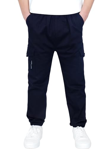 CAMLAKEE Cargohose Jungen Jogginghose Kinder Cargo Hosen Jungs Arbeitshose mit Elastischem Bund Navy DE: 158-164 (Herstellergröße 160) von CAMLAKEE