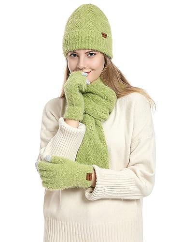 CAMLAKEE Damen Mütze Schal Handschuhe Set Frauen Winter Beanie Wintermütze DamenSchal Handschuh für Teenager Mädchen Grün von CAMLAKEE