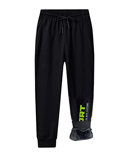 CAMLAKEE Jogginghose Gefüttert Jungen Hose Warm Winter Fleece Jogger Kinder Sweathose Trainingshose Schwarz DE: 122-128 (Herstellergröße 130) von CAMLAKEE