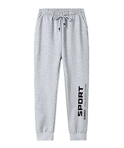 CAMLAKEE Jogginghose Kinder Sporthose Jungen Jogger Freizeithose Jungs Hosen Outdoor Sweathosen Elastische Taille Grau DE: 164-170 (Herstellergröße 170) von CAMLAKEE