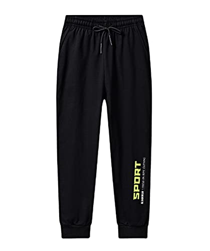 CAMLAKEE Jogginghose Kinder Sporthose Jungen Jogger Freizeithose Jungs Hosen Outdoor Sweathosen Elastische Taille Schwarz DE: 122-128 (Herstellergröße 130) von CAMLAKEE