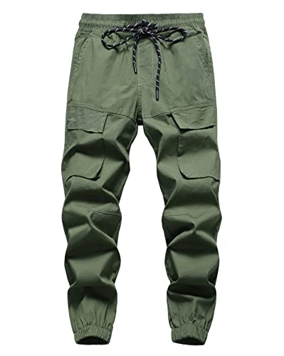 CAMLAKEE Jungen Cargo Hosen Jungs Jogginghose Slim Fit Kinder Cargohose Joggers mit Elastische Taille Armee DE:164-170 (Herstellergröße 170) von CAMLAKEE