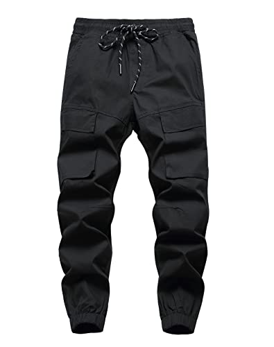 CAMLAKEE Jungen Cargo Hosen Jungs Jogginghose Slim Fit Kinder Cargohose Joggers mit Elastische Taille Schwarz DE:122-128 (Herstellergröße 130) von CAMLAKEE