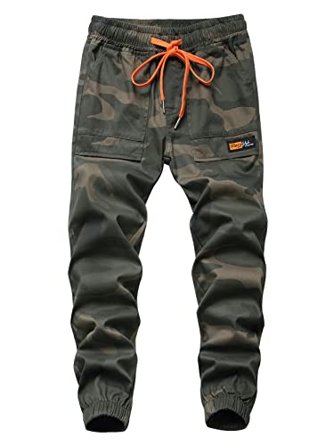 CAMLAKEE Jungen Cargohose Camouflage Kinder Jogginghose Tarnhose Cargo Jogger Hose mit Gummizug Camo Armee DE: 128 (Herstellergröße 130) von CAMLAKEE