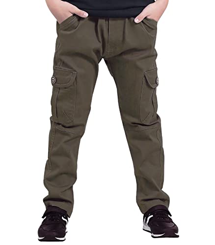 CAMLAKEE Jungen Cargohose Kinder Hosen Jungs Jogginghose Jogger Freizeithose mit Elastischem Bund Helles Sepiabraun DE: 140-146 (Herstellergröße 140) von CAMLAKEE