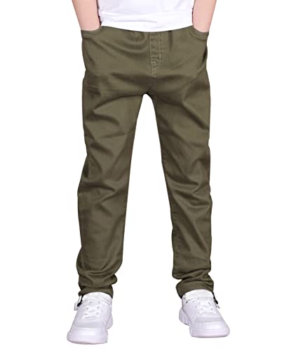 CAMLAKEE Jungen Chino Hose Kinder Jungs Straight Fit Chinohose mit Elastischem Bund Armeegrün DE: 140-146 (Herstellergröße 140) von CAMLAKEE