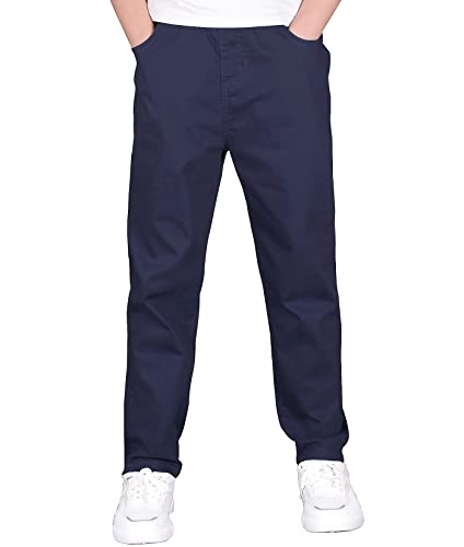 CAMLAKEE Jungen Chino Hose Kinder Jungs Straight Fit Chinohose mit Elastischem Bund Navy DE: 140-146 (Herstellergröße 140) von CAMLAKEE