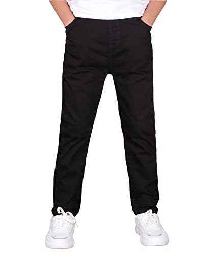 CAMLAKEE Jungen Chino Hose Kinder Jungs Straight Fit Chinohose mit Elastischem Bund Schwarz DE: 128-134 (Herstellergröße 130) von CAMLAKEE