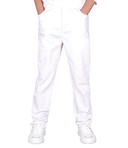 CAMLAKEE Jungen Chino Hose Kinder Jungs Straight Fit Chinohose mit Elastischem Bund Weiß DE: 152-158 (Herstellergröße 150) von CAMLAKEE