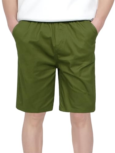 CAMLAKEE Jungen Chino Shorts Kinder Kurze Hosen Freizeit Bermuda Jungs Chinoshorts mit Elastische Taille Armeegrün DE: 140-146 (Herstellergröße 140) von CAMLAKEE