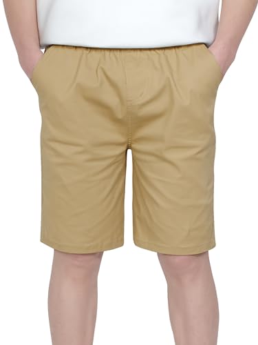 CAMLAKEE Jungen Chino Shorts Kinder Kurze Hosen Freizeit Bermuda Jungs Chinoshorts mit Elastische Taille Khaki DE: 158-164 (Herstellergröße 160) von CAMLAKEE