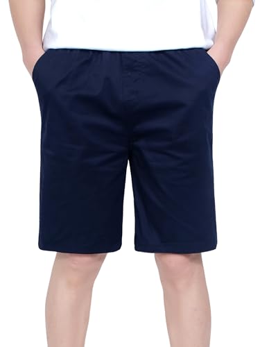 CAMLAKEE Jungen Chino Shorts Kinder Kurze Hosen Freizeit Bermuda Jungs Chinoshorts mit Elastische Taille Navy DE: 140-146 (Herstellergröße 140) von CAMLAKEE