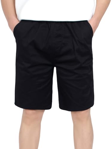 CAMLAKEE Jungen Chino Shorts Kinder Kurze Hosen Freizeit Bermuda Jungs Chinoshorts mit Elastische Taille Schwarz DE: 140-146 (Herstellergröße 140) von CAMLAKEE