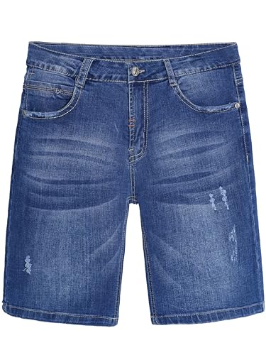 CAMLAKEE Jungen Jeansshorts Kinder Kurze Hosen Mädchen Jeans Bermuda Sommer Shorts mit Elastischer Bund Hellblau DE: 134-140 (Herstellergröße 140) von CAMLAKEE