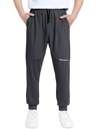 CAMLAKEE Jungen Trainingshose Kinder Sporthose Fußballhose Jungs Sommerhose Jogger Hosen mit Elastische Taille Dunkelgrau DE:128-134 (Herstellergröße 130) von CAMLAKEE