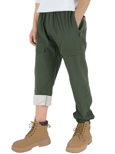 CAMLAKEE Jungen Wanderhose Kinder Wasserdicht Hose Gefüttert Trekkinghose Winter Softshellhose Thermo Warm Cargohose Jungs mit Verstellbarem Kordelzug Armee Fleece DE: 140-146 (Herstellergröße 140) von CAMLAKEE