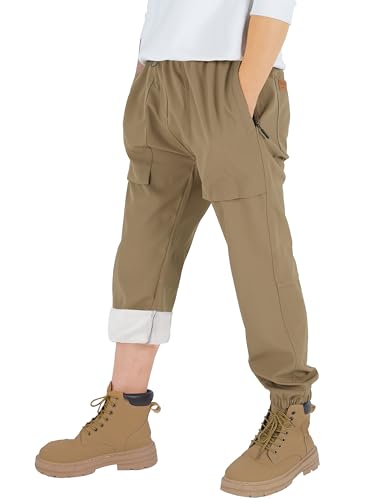 CAMLAKEE Jungen Wanderhose Kinder Wasserdicht Hose Gefüttert Trekkinghose Winter Softshellhose Thermo Warm Cargohose Jungs mit Verstellbarem Kordelzug Khaki Fleece DE: 152-158 (Herstellergröße 150) von CAMLAKEE