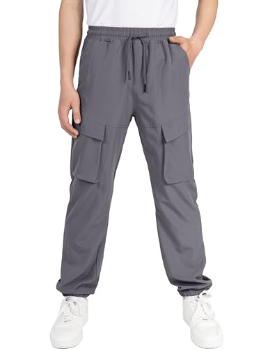 CAMLAKEE Kinder Cargohose Jogginghose Jungen Cargo Jogger Hose Jungs Leicht Freizeithose mit Elastische Taille Grau DE:152 (Herstellergröße 150) von CAMLAKEE