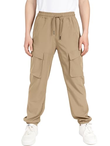 CAMLAKEE Kinder Cargohose Jogginghose Jungen Cargo Jogger Hose Jungs Leicht Freizeithose mit Elastische Taille Khaki DE:158 (Herstellergröße 160) von CAMLAKEE