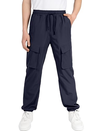 CAMLAKEE Kinder Cargohose Jogginghose Jungen Cargo Jogger Hose Jungs Leicht Freizeithose mit Elastische Taille Navy DE:164 (Herstellergröße 170) von CAMLAKEE