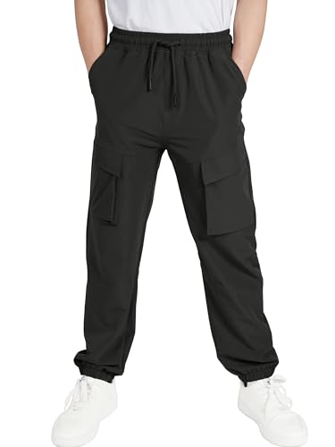 CAMLAKEE Kinder Cargohose Jogginghose Jungen Cargo Jogger Hose Jungs Leicht Freizeithose mit Elastische Taille Schwarz DE:152 (Herstellergröße 150) von CAMLAKEE