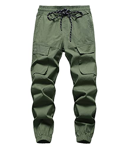 CAMLAKEE Kinder Cargohose Slim Fit Jungen Jogginghose Jungs Cargo Jogger Hose mit Gummizug Armee DE:164-170 (Herstellergröße 170) von CAMLAKEE