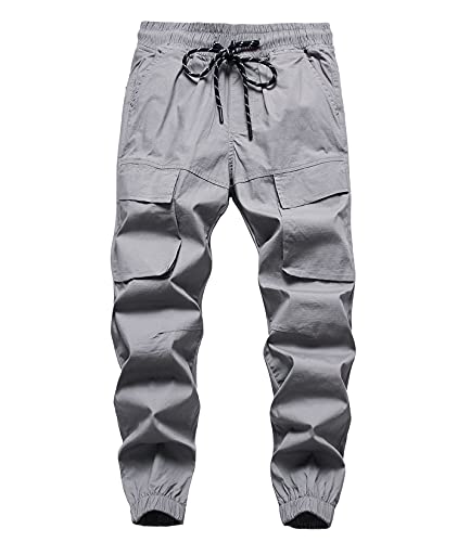 CAMLAKEE Kinder Cargohose Slim Fit Jungen Jogginghose Jungs Cargo Jogger Hose mit Gummizug Grau DE:152-158 (Herstellergröße 160) von CAMLAKEE