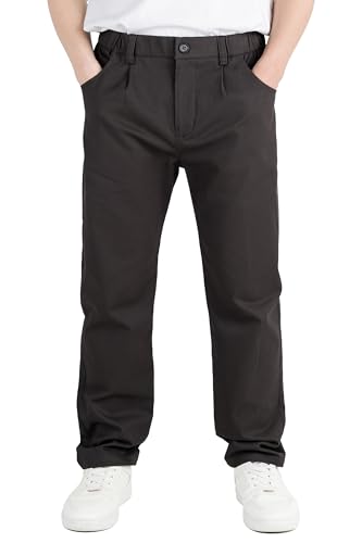 CAMLAKEE Kinder Chinohose Jungen Chino Stoff Hose mit Gummizug Reißverschluss Straight Fit Jungshose Schwarz DE: 140-146 (Herstellergröße 140) von CAMLAKEE