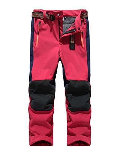 CAMLAKEE Kinder Funktionshose Softshellhose mit Fleece Winddicht Wasserabweisend Atmungsaktiv Gefüttert Hose Jungen Mädchen Wanderhose, Rot, L von CAMLAKEE