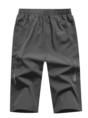 CAMLAKEE Kinder Kurze Hosen Sommer Jungen Shorts Sporthosen Sommerhose Leicht Kindershorts Dunkelgrau DE: 146-152 (Herstellergröße 150) von CAMLAKEE