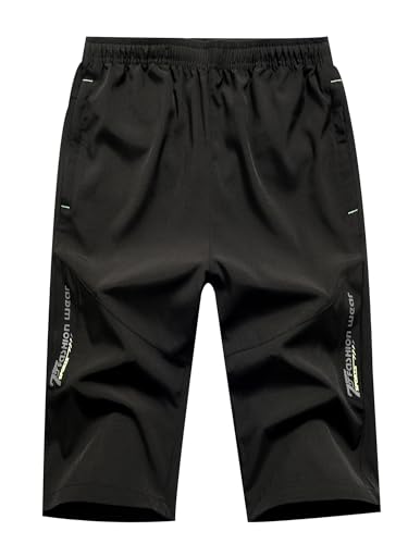 CAMLAKEE Kinder Kurze Hosen Sommer Jungen Shorts Sporthosen Sommerhose Leicht Kindershorts Schwarz DE: 128-134 (Herstellergröße 130) von CAMLAKEE