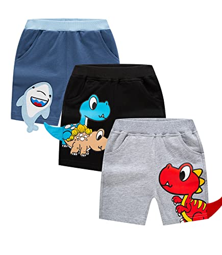 CAMLAKEE Kinder Shorts Jungen Kurze Hosen 3er Pack Jungs Baumwolle Pull-on Sommershorts Elastikbund Kinderhosen Stil 1 DE: 116-122 (Herstellergröße 140) von CAMLAKEE