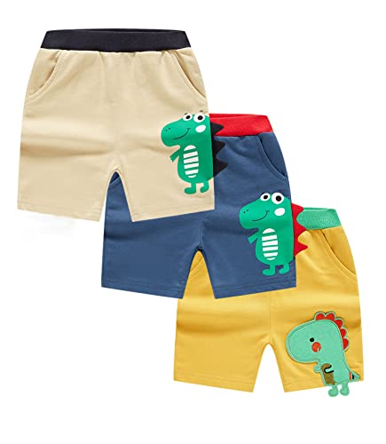 CAMLAKEE Kinder Shorts Jungen Kurze Hosen 3er Pack Jungs Baumwolle Pull-on Sommershorts Elastikbund Kinderhosen Stil 2 DE: 104-110 (Herstellergröße 120) von CAMLAKEE