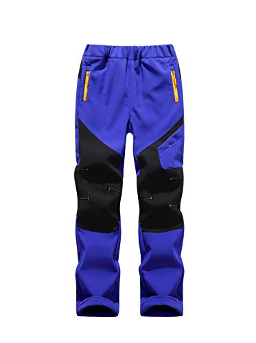 CAMLAKEE Kinder Softshellhose Jungen Gefüttert Hose Wasserdicht Outdoorhose Mädchen Skihose Atmungsaktiv Trekkinghose mit Farbblock Saphir 140-146 von CAMLAKEE