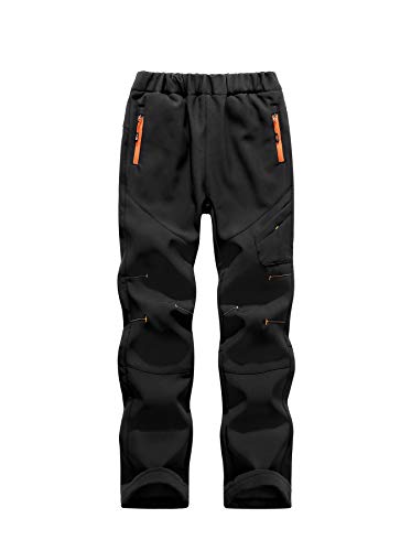 CAMLAKEE Kinder Softshellhose Jungen Gefüttert Hose Wasserdicht Outdoorhose Mädchen Skihose Atmungsaktiv Trekkinghose mit Farbblock Schwarz 122-128 von CAMLAKEE