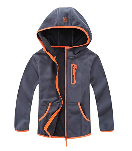 CAMLAKEE Kinderjacke aus Fleece, Warme Fleecejacke Jungen mit Kapuze Hellgrau Etikette 110/104-110(3-4 Jahre) von CAMLAKEE