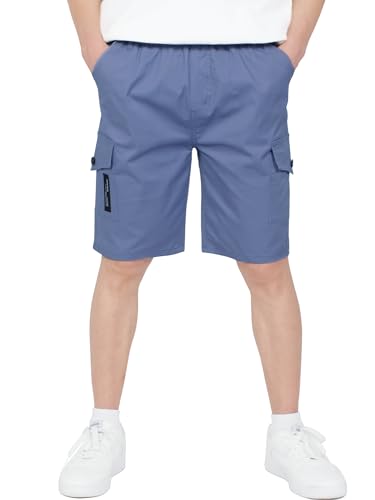 CAMLAKEE Kurze Hose Kinder Jungen Cargo Shorts Jungs Cargoshorts Sommer Kurz Arbeits Hosen mit Elastischem Bund Blau DE: 122-128 (Herstellergröße 130) von CAMLAKEE