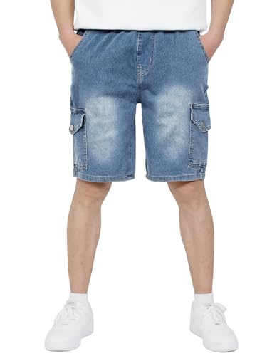 CAMLAKEE Kurze Hose Kinder Jungen Cargo Shorts Jungs Cargoshorts Sommer Kurz Arbeits Hosen mit Elastischem Bund Denim DE: 134-140 (Herstellergröße 140) von CAMLAKEE