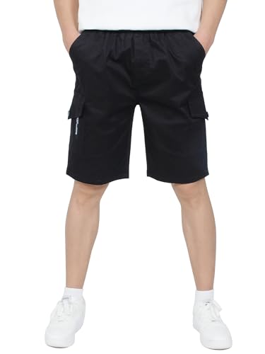 CAMLAKEE Kurze Hose Kinder Jungen Cargo Shorts Jungs Cargoshorts Sommer Kurz Arbeits Hosen mit Elastischem Bund Schwarz DE: 122-128 (Herstellergröße 130) von CAMLAKEE