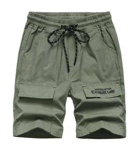 CAMLAKEE Kurze Hosen Jungen Cargoshorts Kinder Shorts Bermuda Sommershorts Jungs mit Elastische Taille Armee DE: 134-140 (Herstellergröße 140) von CAMLAKEE