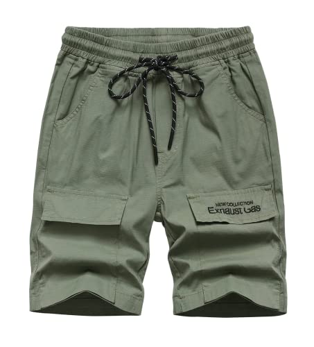 CAMLAKEE Kurze Hosen Jungen Cargoshorts Kinder Shorts Bermuda Sommershorts Jungs mit Elastische Taille Armee DE: 164-170 (Herstellergröße 170) von CAMLAKEE