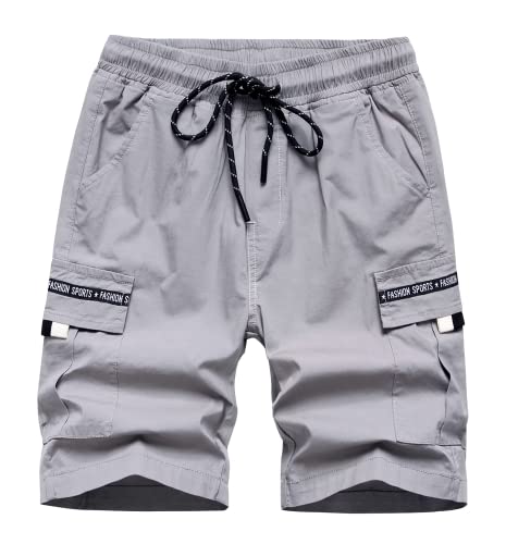 CAMLAKEE Kurze Hosen Jungen Cargoshorts Kinder Shorts Bermuda Sommershorts Jungs mit Elastische Taille Grau DE: 134-140 (Herstellergröße 140) von CAMLAKEE