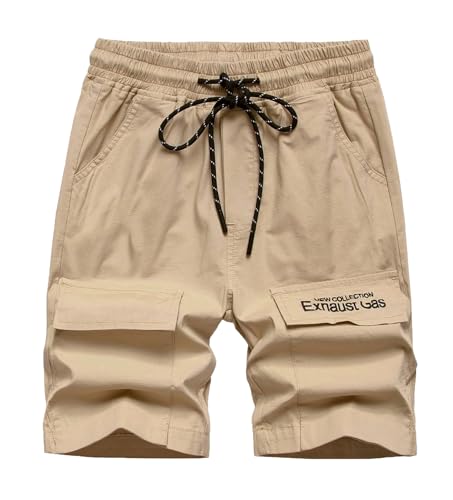 CAMLAKEE Kurze Hosen Jungen Cargoshorts Kinder Shorts Bermuda Sommershorts Jungs mit Elastische Taille Khaki DE: 152-158 (Herstellergröße 160) von CAMLAKEE