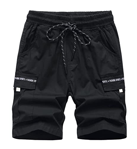 CAMLAKEE Kurze Hosen Jungen Cargoshorts Kinder Shorts Bermuda Sommershorts Jungs mit Elastische Taille Schwarz DE: 122-128 (Herstellergröße 130) von CAMLAKEE