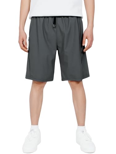 CAMLAKEE Kurze Hosen Jungen Sport Shorts Kinder Sommerhose Schnelltrocknend Trainingsshort mit Reißverschlusstasche Grau DE: 134-140 (Herstellergröße 140) von CAMLAKEE