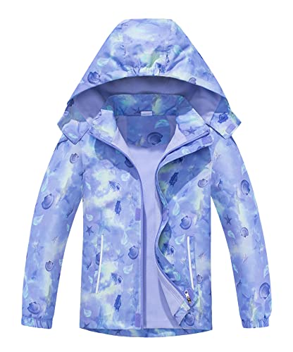 CAMLAKEE Mädchen Regenjacke Gefütterte Kinder Softshelljacke Übergangsjacke Warme Jacke Gedruckt Winterjacke Lila DE: 116-122 (Herstellergröße 120) von CAMLAKEE