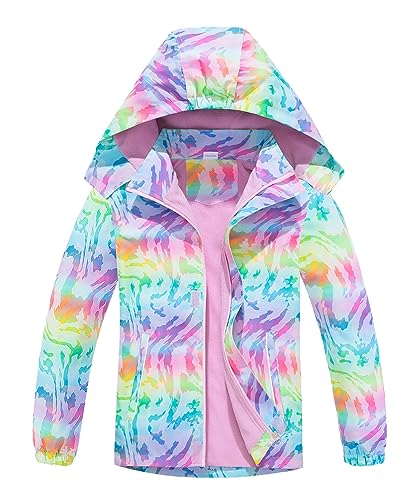 CAMLAKEE Mädchen Regenjacke Gefütterte Kinder Softshelljacke Übergangsjacke Warme Jacke Gedruckt Winterjacke Rosa DE: 104-110 (Herstellergröße 110) von CAMLAKEE