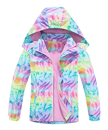 CAMLAKEE Mädchen Regenjacke Gefütterte Kinder Softshelljacke Übergangsjacke Warme Jacke Gedruckt Winterjacke Rosa DE: 116-122 (Herstellergröße 120) von CAMLAKEE