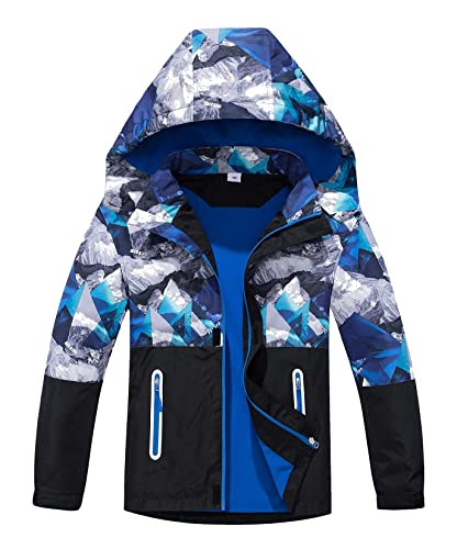 CAMLAKEE Softshelljacke Jungen Übergangsjacke Kinder Regenjacke Gefüttert Jungs Wasserdichte Jacke mit Kapuze Blau DE: 104-110 (Herstellergröße 110) von CAMLAKEE